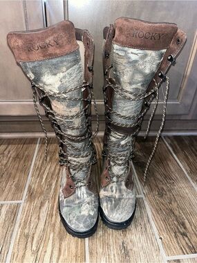 Rocky Camouflage Tall Lace-Up Hunting Boots - Brown/Camo snake